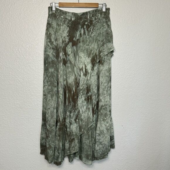 Vintage Skirt Women M Green Hand Dyed Layered Midi Flowy Hippie Grunge Fairy 90s - Picture 2 of 6